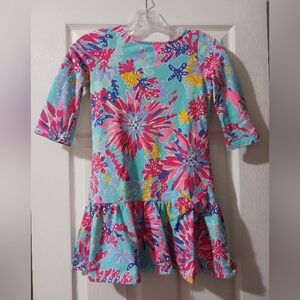 Lilly Pulitzer Girls Large 8-10 Mini Ruffle Bow Dress Floral Print Half Sleeve